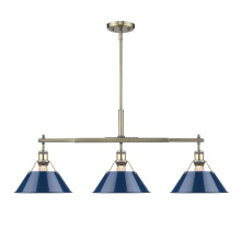 Golden 3306-LP AB-NVY - Yep by Golden Lighting Orwell 3-light Island Light in Aged Brass and Navy Blue shade